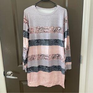 SHEIN Pink and Black Sequin Long Sleeve Dress